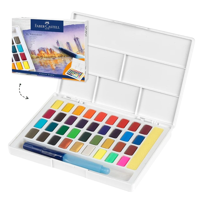 Juego de acuarelas Faber Castell, 36 colores brillantes, incluye pincel y paleta