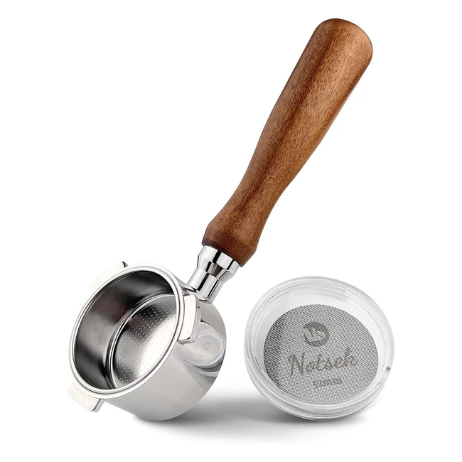 51mm Bottomless Portafilter with Puck Screen for DeLonghi Dedica EC680EC685EC785EC820EC850EC860 - Solid Wood Handle