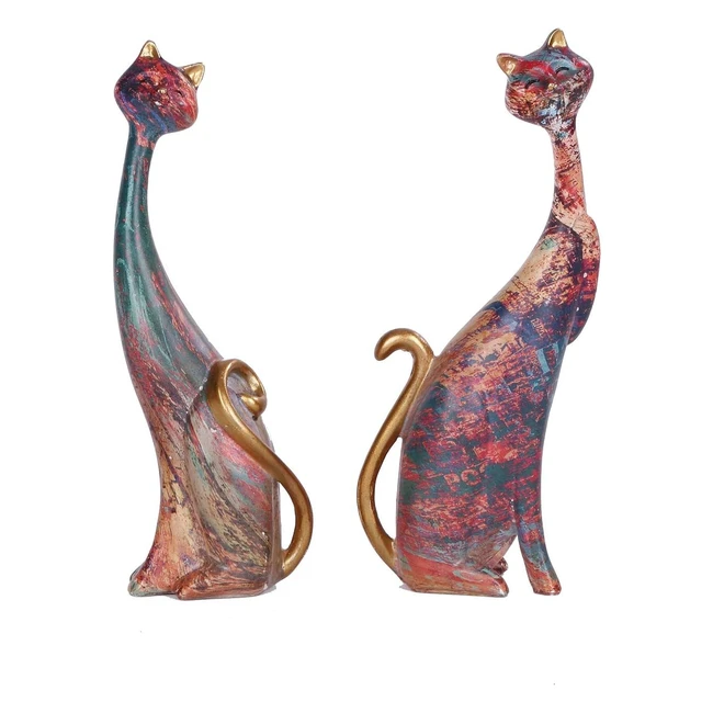 Lot de 2 statues de chats en résine pour décoration maison bureau hôtel bibliothèque 28cm