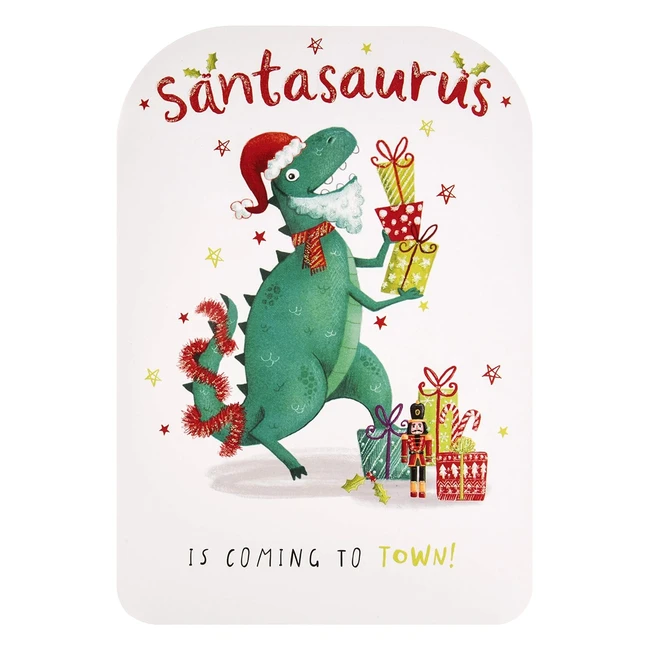 Carte de Noël pour enfants Hallmark - Motif Pré-Noël Rex - Référence 123456 - Paillettes irisées