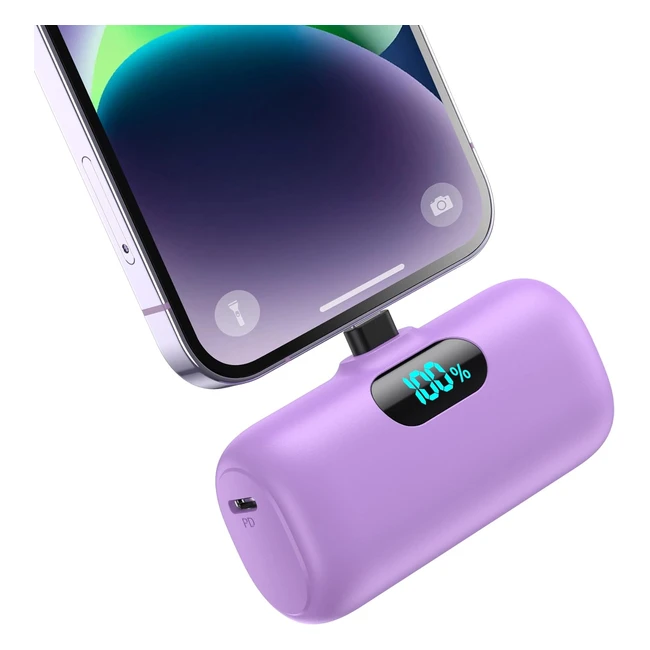 Mini Cargador Portátil iPhone Upgraded 5000mAh Power Bank PD 15W - Pequeña y Ligera - Batería Externa Powerbank Doble Salida - Compatible con iPhone - Morado