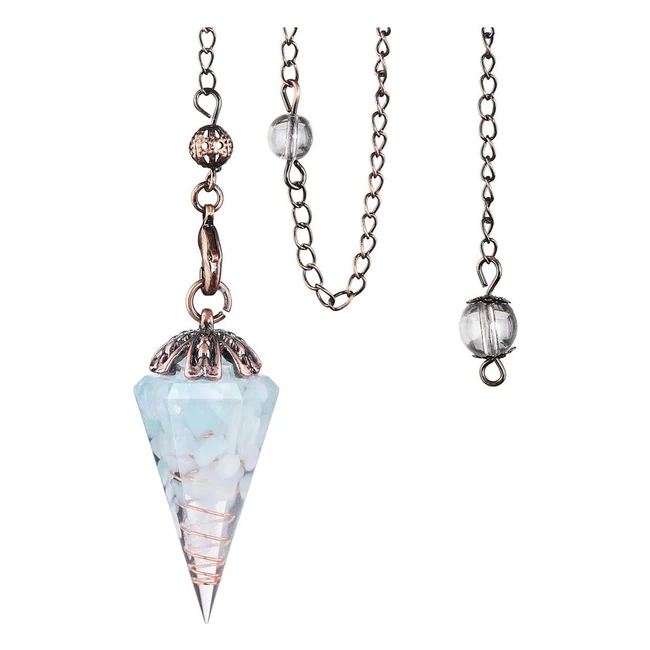 Pendule divinatoire Jovivi - Chakra, radiesthésie, ésotérisme - Pierres naturelles - Cône facetté - Résine - Quartz cristal - Cuivre - Rétro - Reiki - Pierre précieuse