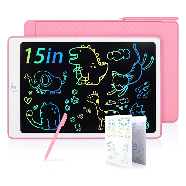 Tableta de escritura LCD color para niños - 15 pulgadas - Portátil - Ewriter borrable - Estudiantes 3-6 años - Rosa