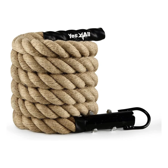 Yes4All Gym Climbing Rope with Carabiner - 38mm Diameter - Fitness & Strength Training - Crossfit Exercises - Home Workouts - Muscle Training Rope