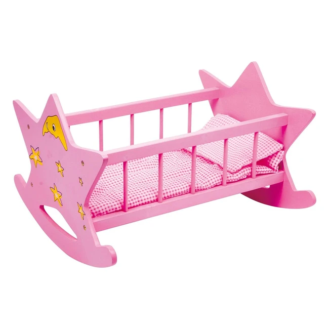 Berceau en bois pour poupées étoile rose avec lune et étoiles jusqu'à 45 cm