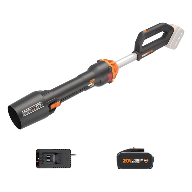Worx Soffiatore a Batteria 20V WG543E Brushless - Potente, Leggero e Pratico - Batteria e Caricatore Inclusi