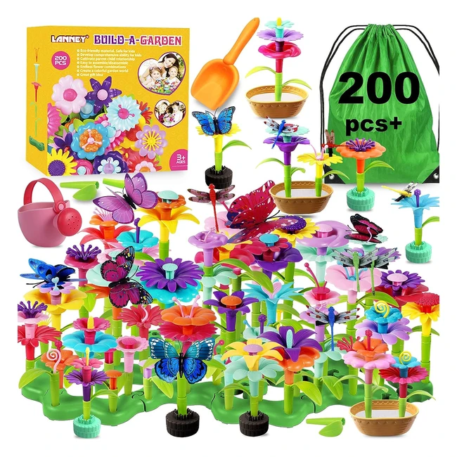 Lanney Flower Garden Building Toys - 200 Pcs - Educational STEM Toy for Girls & Boys - Age 3-7 - Pretend Gardening Gifts
