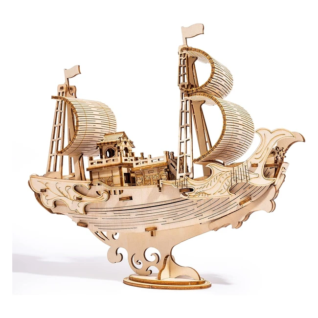 Robotime 3D Wooden Puzzle - Boat Building Kit for Kids & Adults - Brain Teaser DIY Craft - Ages 8+