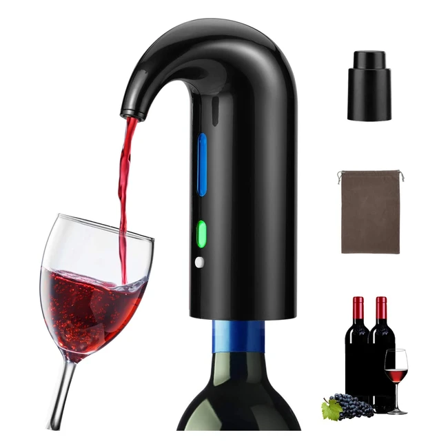 Aérateur Vin Électrique Portable - Distributeur Oxydant - Filtre Automatique Multi-intelligent - Rechargeable USB - Accessoires Vin Rouge Noir