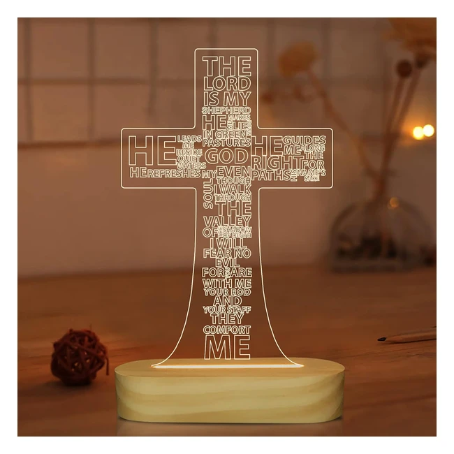 Jesus Cross 3D Night Light - Warm White Wooden Handmade - Perfect Gift for Home Decor - Xmas Birthday Easter