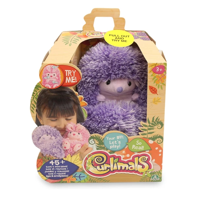Curlimals Erizo Higgle - Mascota Interactiva Morada - Movimiento y 45 Sonidos - Enrolla y Esconde - Para Niños y Niñas 3+ - Famosa CUR00200