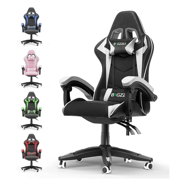 bigzzia Ergonomischer Gaming-Stuhl, Gamer-Stühle mit Lendenkissen, Kopfstütze, höhenverstellbarer Bürostuhl, Computerstuhl für Erwachsene Mädchen Jungen Schwarzweiß