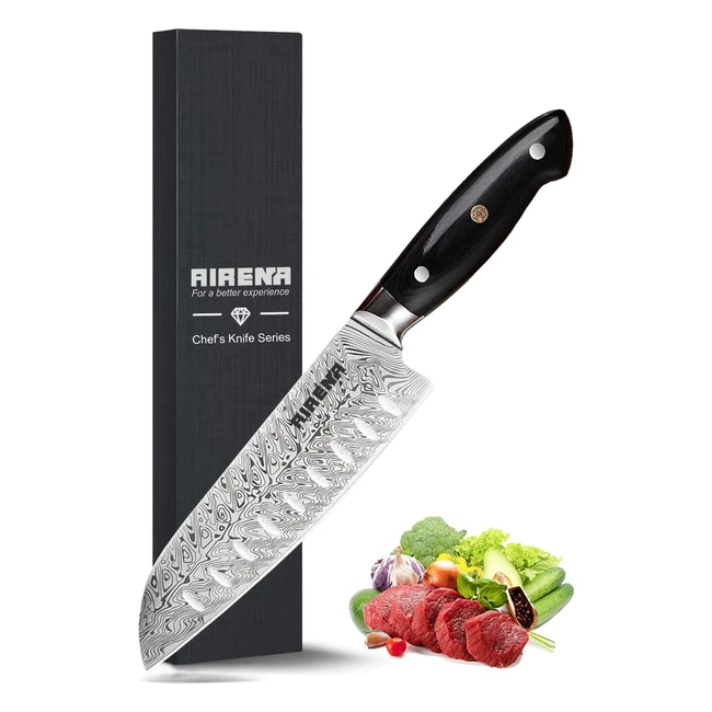 Couteau Santoku Airena 7 - Lame en Acier Allemand X50CrMoV15 - Ultra Tranchant
