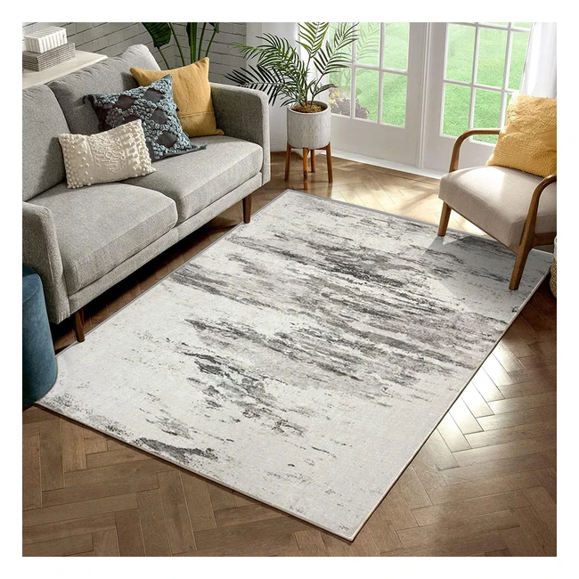 Tapis de zone moderne adulte chambre - Jurlea - Réf. 160x200cm - Doux et lavable - Gris clair/Ivoire