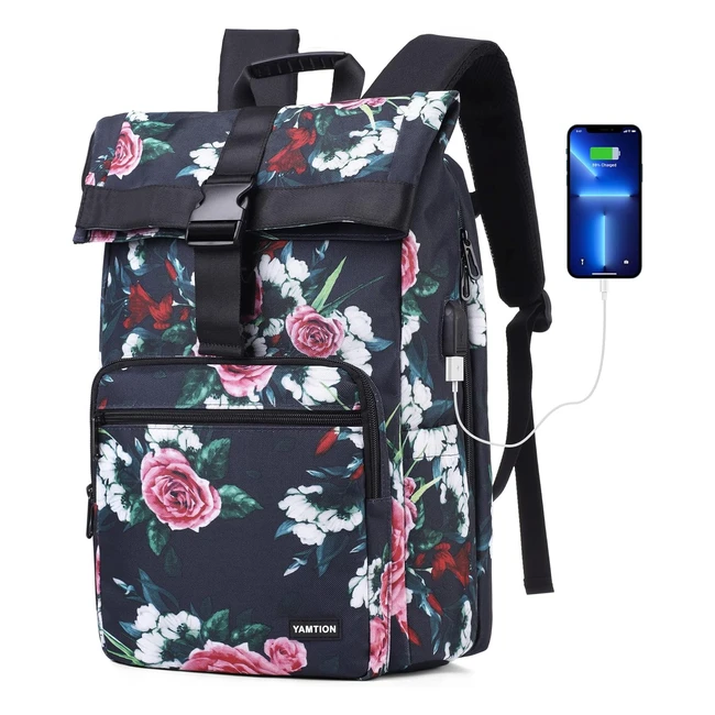 Yamtion Zaino Porta PC Donna - Zaino Rolltop per Lavoro Viaggio Università - Scomparto Laptop 17 pollici - Zaino Ragazza