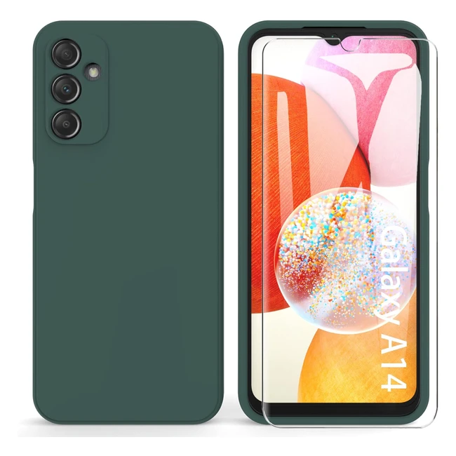 Coque Samsung Galaxy A14 4G 5G - Film Protection en Verre Trempe - Vert Fonc