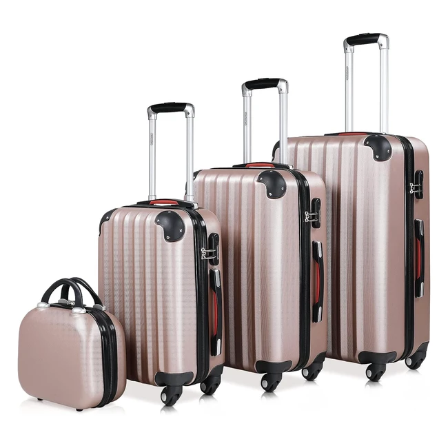 Monzana Baseline Kofferset 4tlg Rosegold Beautycase M L XL Gelgriffe Zahlenschloss Reisekoffer Trolley Koffer Rollkoffer
