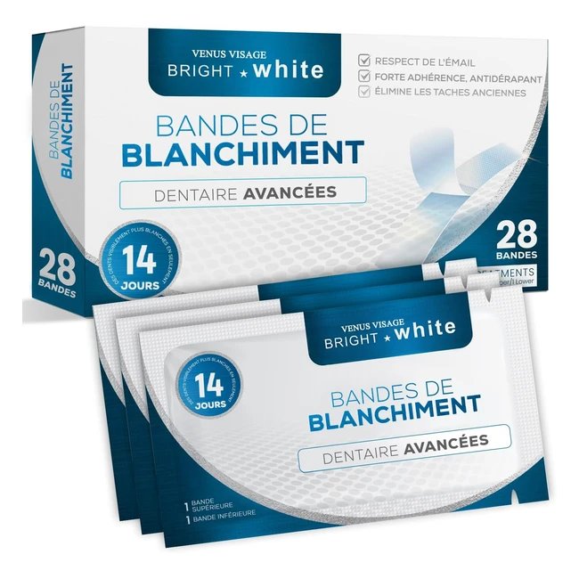 Kit de blanchiment dentaire professionnel Venus Visage - 28 bandes blanchissantes - Dents plus blanches en 2 semaines - Sensibilité réduite - Menthe
