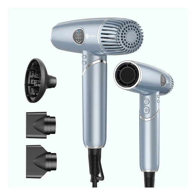 Secador de Pelo Iones Plegable Ligero 11000rpm - Secado Rápido - Bajo Ruido - Pantallas LCD - Hogar Salones Viajes - Azul