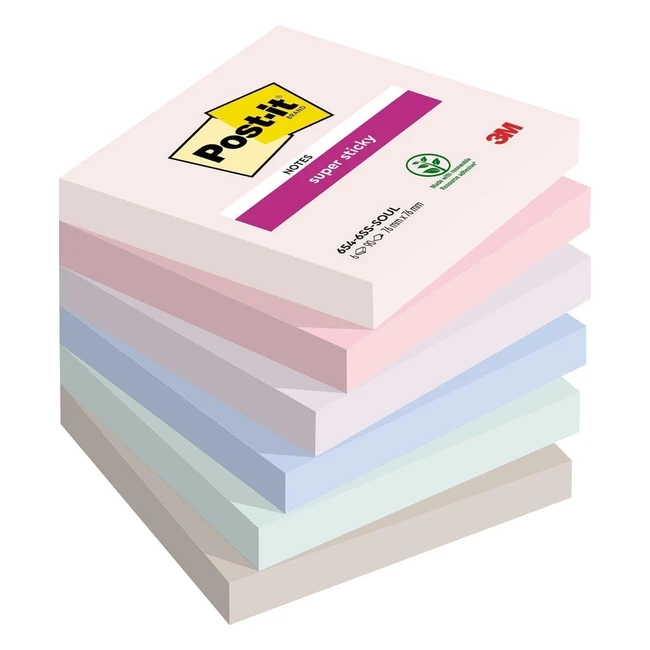 Post-it Super Sticky Notes, Soulful Color Collection, 6 Pads, 90 Sheets per Pad, 76mm x 76mm