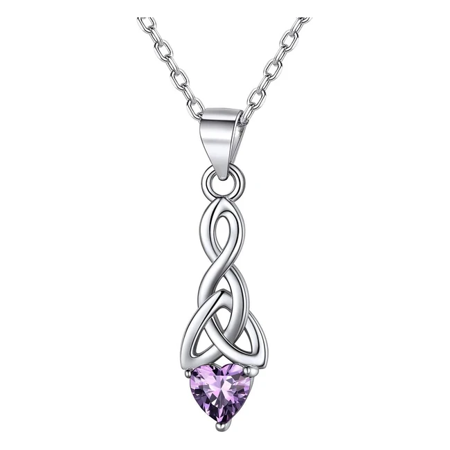 Collier Femme Argent ChicSilver - Coeur Celtique avec Pierre de Naissance - Chaîne Réglable 45.5 cm - Bijoux Amulette de Protection - Idée Cadeau pour Maman/Fille