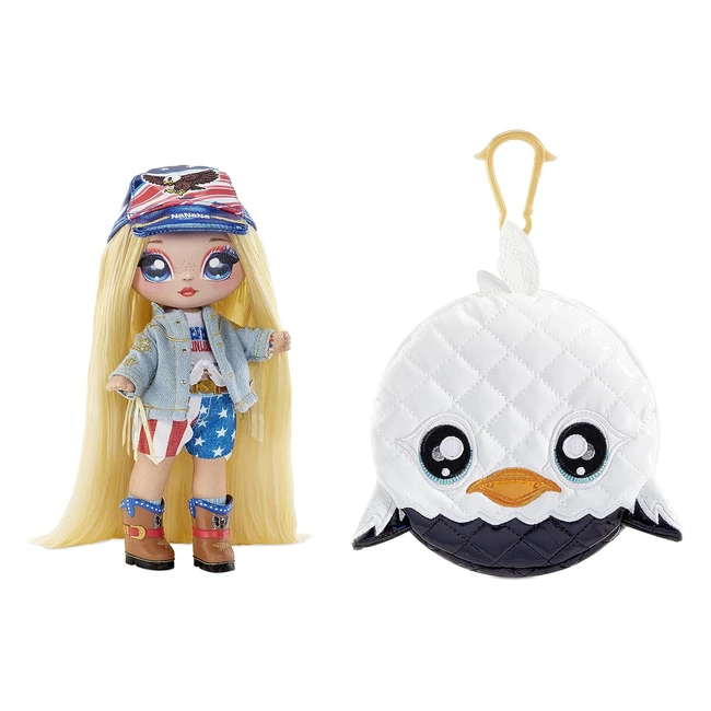 Na Na Na Surprise Glam Serie 2 - Erika Featherton - Bambola Aquila con Capelli Biondi e Borsellino Metallico - Età 5+