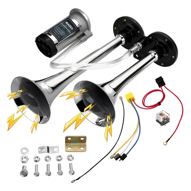 Kit Klaxon Train Air 150db Voiture Trompette Double Zinc Chromé Fort - Réf. 123456