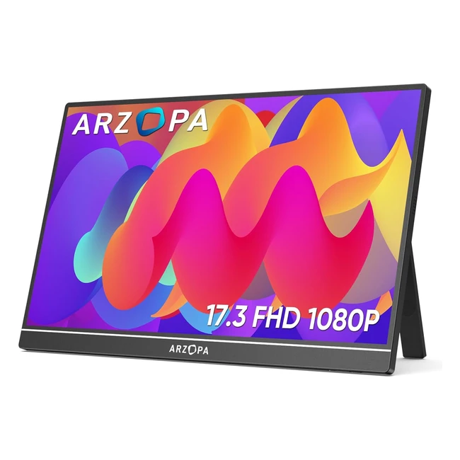 Arzopa Portable Monitor 17.3inch 1920x1080 FHD, Single Pole Support, IPS Screen, HDMI/Type-C/USB-C Connectors, EyeCare Gaming Screen for Laptop/PC/Mac/PS6/Xbox