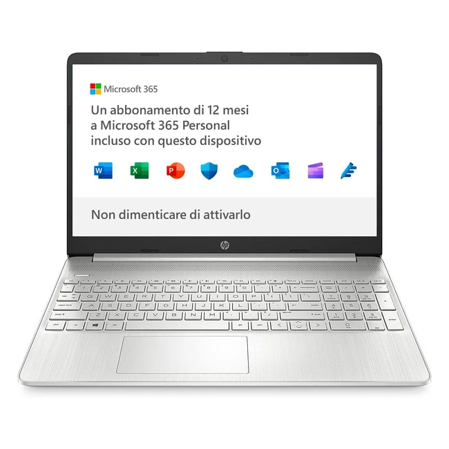HP Laptop 15sfq0010sl Intel Celeron N4120 RAM 4GB DDR4 SSD NVMe 128GB Display 15.6 FHD Antiriflesso WiFi Webcam Windows 11 S Microsoft 365 - Argento