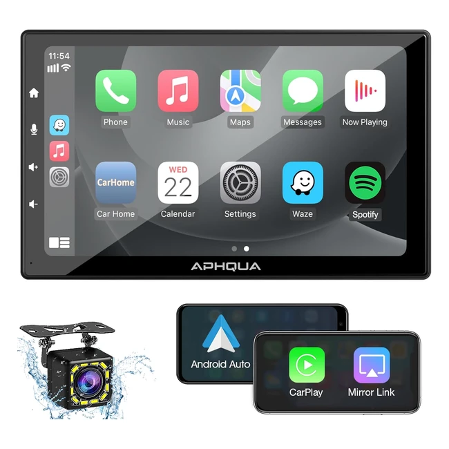 Autoradio Stéréo Portable Sans Fil Apple CarPlay et Android - Aphqua A3RC 2023 - Écran Tactile IPS de 7''