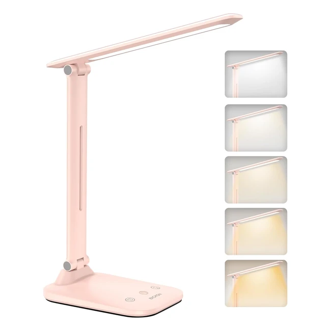 Lampada da Scrivania Bickon - 5 Colori, 10 Livelli di Luminosità, Timer USB, Pieghevole - Protezione Occhi - LED Luce per Studio, Lavoro, Gioco - Regalo