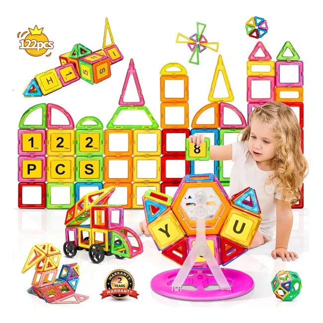 Bloques Magnéticos 122 piezas - Juego Educativo 3D STEM - Juguetes Creativos para Niños