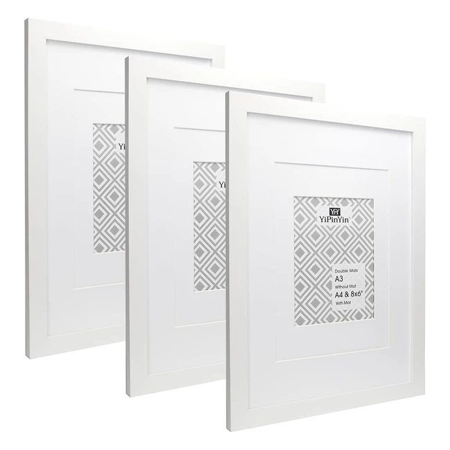 Stylish A3 White Photo Frames with Double Mounts - Set of 3 - A4 & A5 - Wooden Grain Texture