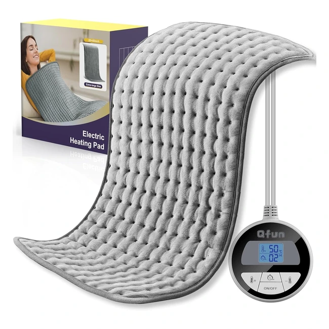 Coussin Chauffant Qfun Electrique 84x43cm - Soulagement Douleur - Arrêt Automatique - Chauffage Rapide - Flanelle Réversible - Lavable