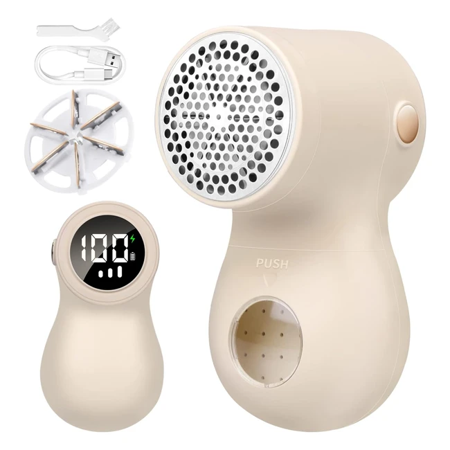 Mini Levapelucchi Elettrico Ricaricabile - 3 Velocità, Display LED, Lame Affilate - Beige