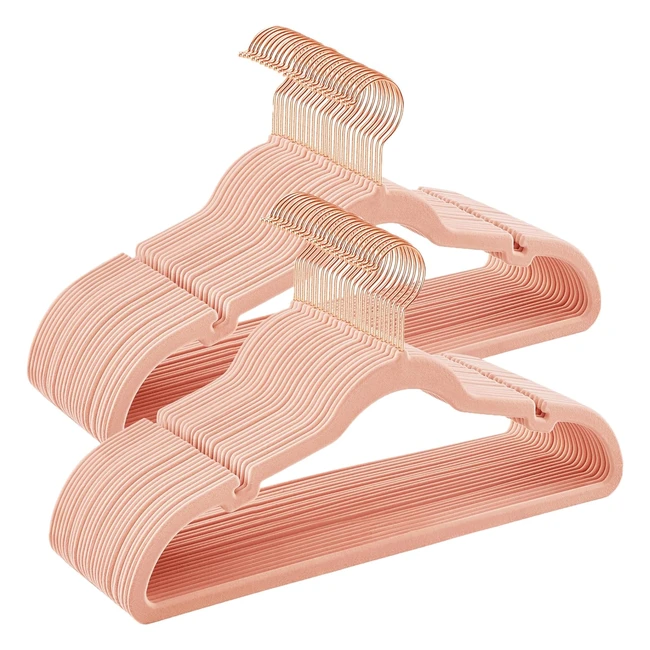 Lot de 50 cintres en velours Songmics avec encoches et crochets pivotants - Gain de place - Rose clair