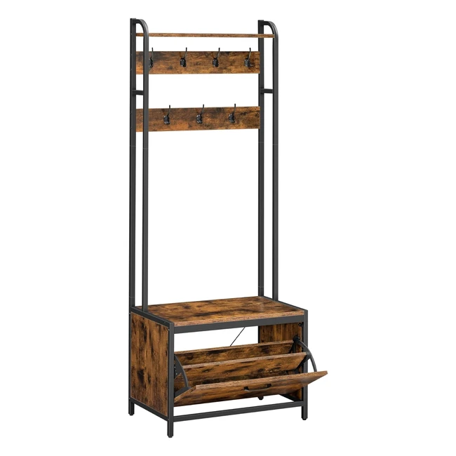 Meuble d'entrée avec banc et crochets - Style industriel - Marron rustique et noir