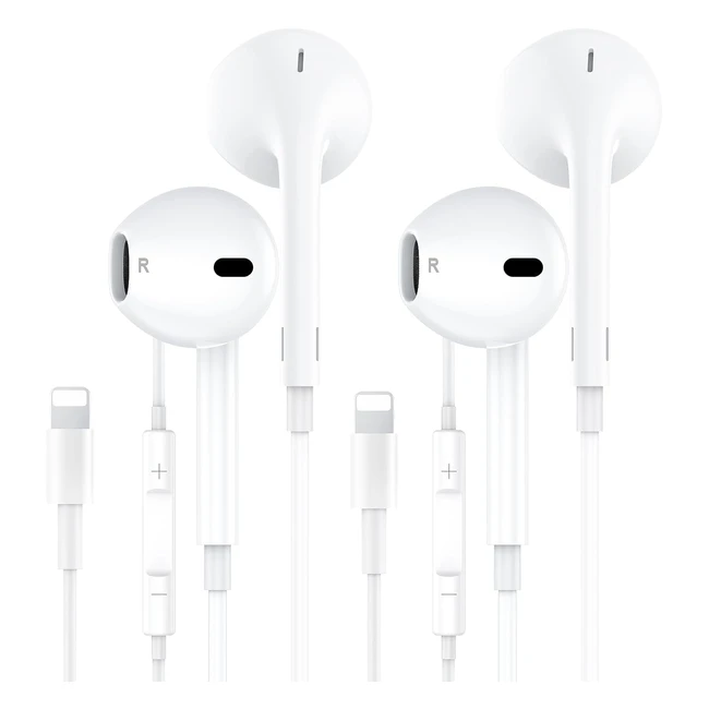 2 Pack In-Ear Earphones Wired for iPhone MFi Certified | HiFi Stereo | Noise Isolating | Volume Control