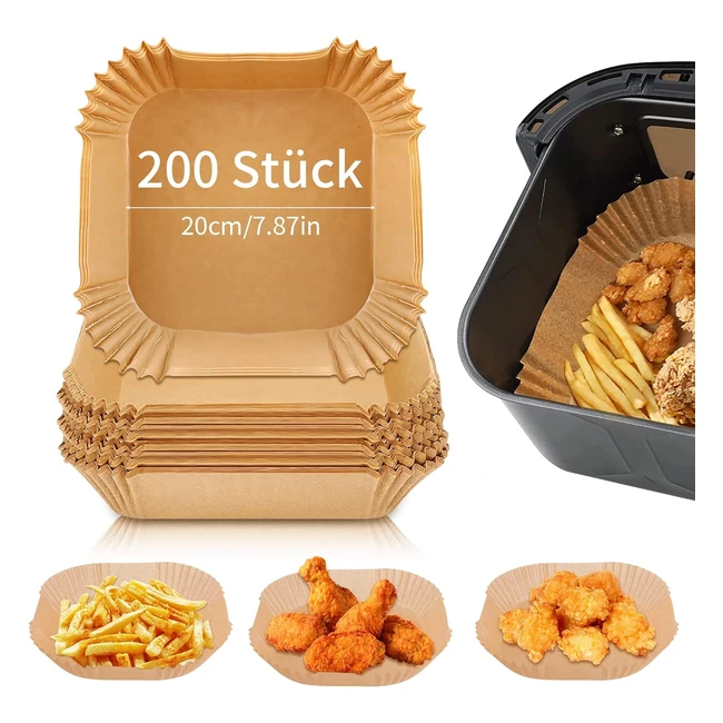 Tallgoo Papier Cuisson Air Fryer 200 pièces - Antiadhésif, sans huile, pour friteuse à air chaud 56L
