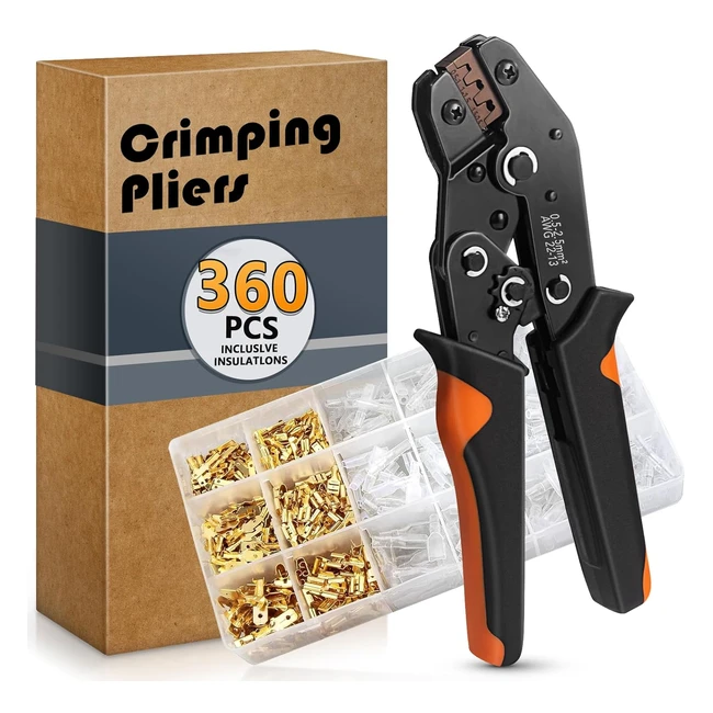 Crimpadora Terminales Eléctricos Hiutgowt AWG23025 - Alicate con Conectores Cable 25mm - 360 Terminales Aisladas