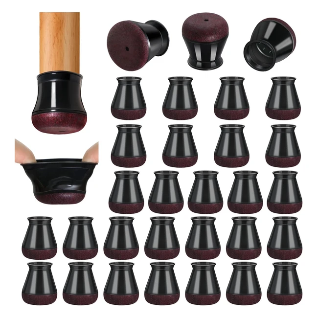 32 pcs Chair Leg Floor Protectors - Small Black Silicone Caps for Hardwood Floors - Protect Furniture Feet - Fit 13-20mm - Upgrade & Durable