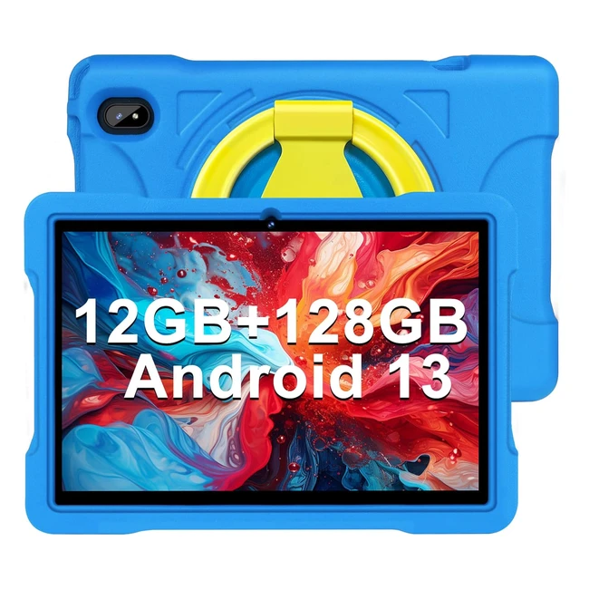 Tablet 10 pulgadas 12GB RAM128GB ROM 1TB TF | FamiliarTablet Niños | Android 13 | WiFi 5G | 20GHz | BT 5.0 | Google GMS | 8MP/5MP | Funda Eva Azul