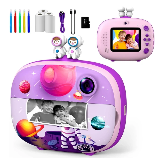 Appareil photo enfant Uleway avec papier d'impression, carte TF 32G, 24 1080p selfie caméra vidéo - Pourpre