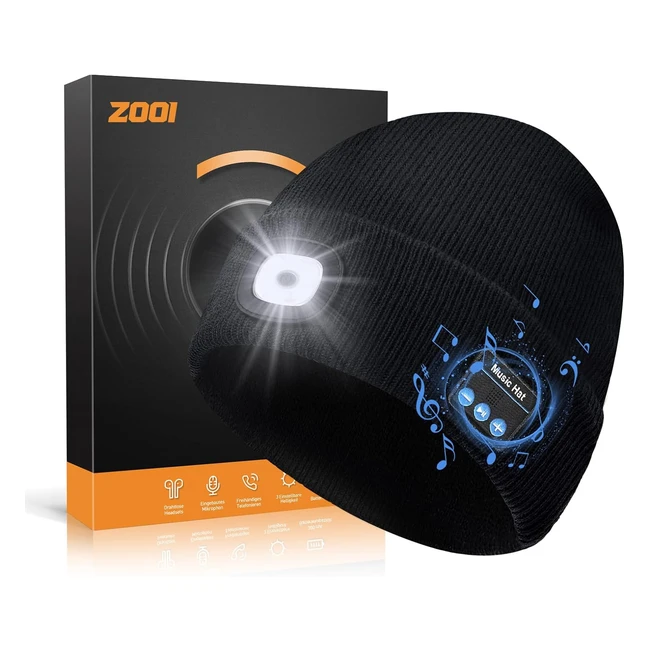 Zooi Bonnet Bluetooth Homme LED - Idée Cadeau Homme Original - Réf: ZC1234 - Idéal pour le Sport