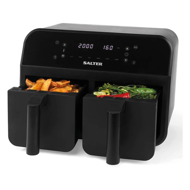 Salter EK4750BLK Dual Air Fryer XL - 74L Nonstick Basket - Easy Clean - 2 Frying Drawers - 6 Cooking Presets