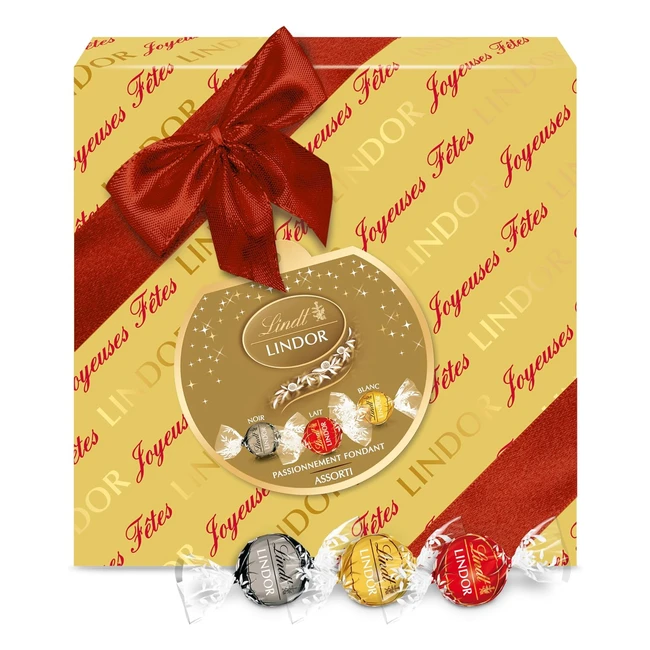 Boîte cadeau Lindt Lindor - Assortiment de chocolats au lait, noirs et blancs - Cœur fondant - 287g