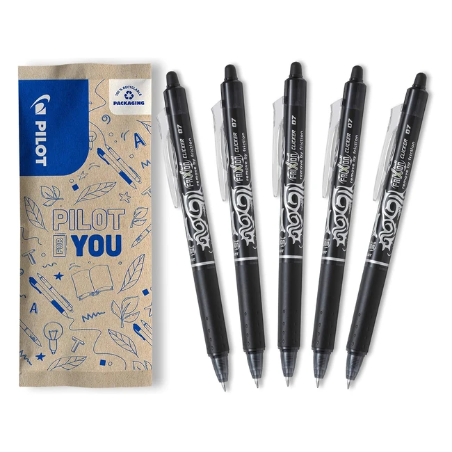Bolígrafo Pilot Frixion Clicker, Retráctil, Borrable, Negro - 5 Unidades