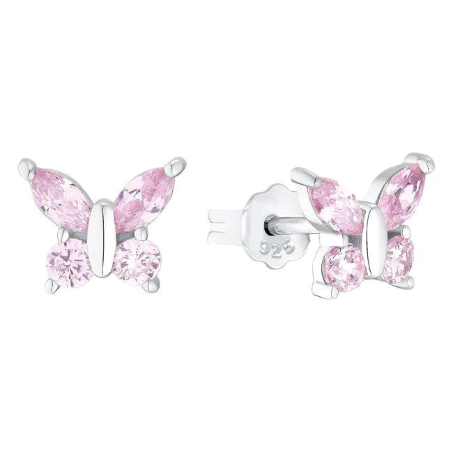 Amor Ohrstecker 925 Sterling Silber Mädchen Kinder Ohrschmuck mit Zirkonia Synth Silber Schmetterling