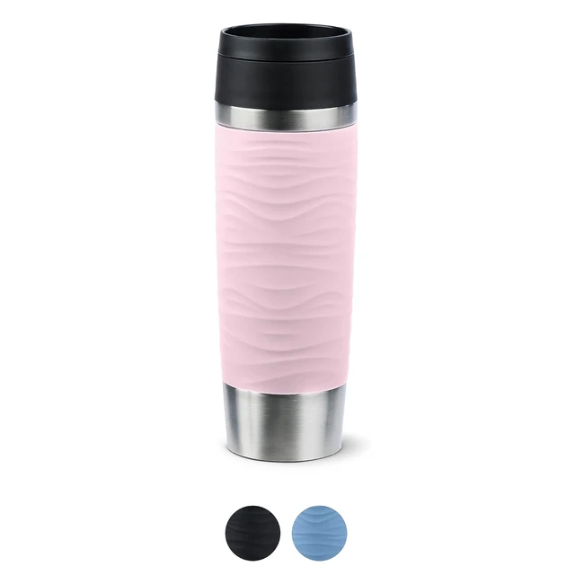 Emsa N20227 Travel Mug Wave, 0.5L, Komfort-Schraubverschluss, Edelstahl, 6h heiß und 12h kalt, 100% auslaufsicher, spülmaschinenfest, 360° Trinköffnung, Pastellrosa
