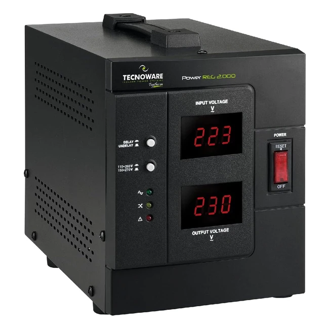 Estabilizador Electrónico Monofásico Tecnoware Power Reg 2000VA - Alta Eficiencia - 6 Estabilizaciones - Entrada Cable con Enchufe Schuko - 2 Salidas Schuko
